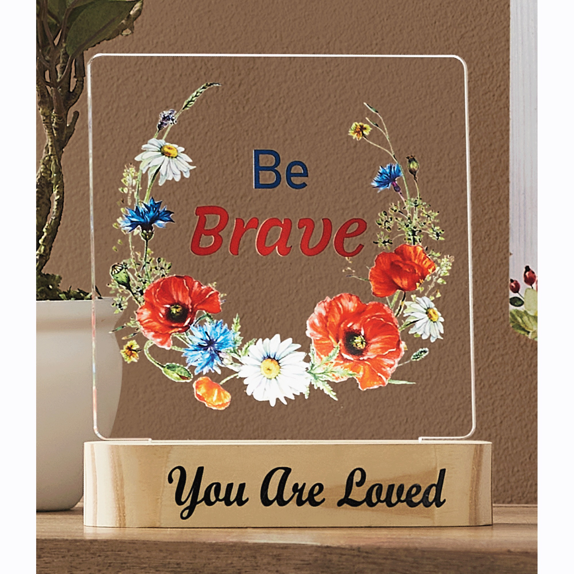 Lit Be Brave Plaque with Stand, , large