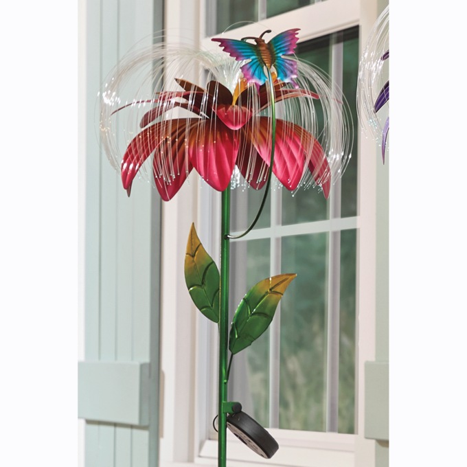 Solar Daisy Fiber Optic Spinner Stake, Pink, large