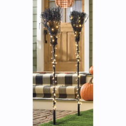 Set of 2 Lit Witch&rsquo;s Broom Stakes, , large