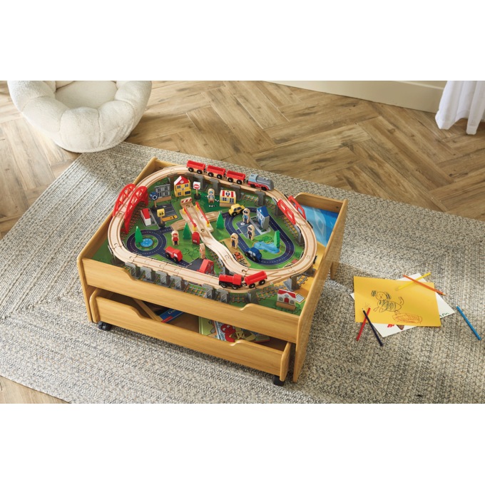 100-Piece Wooden Train Table Set with Storage, Multi, large