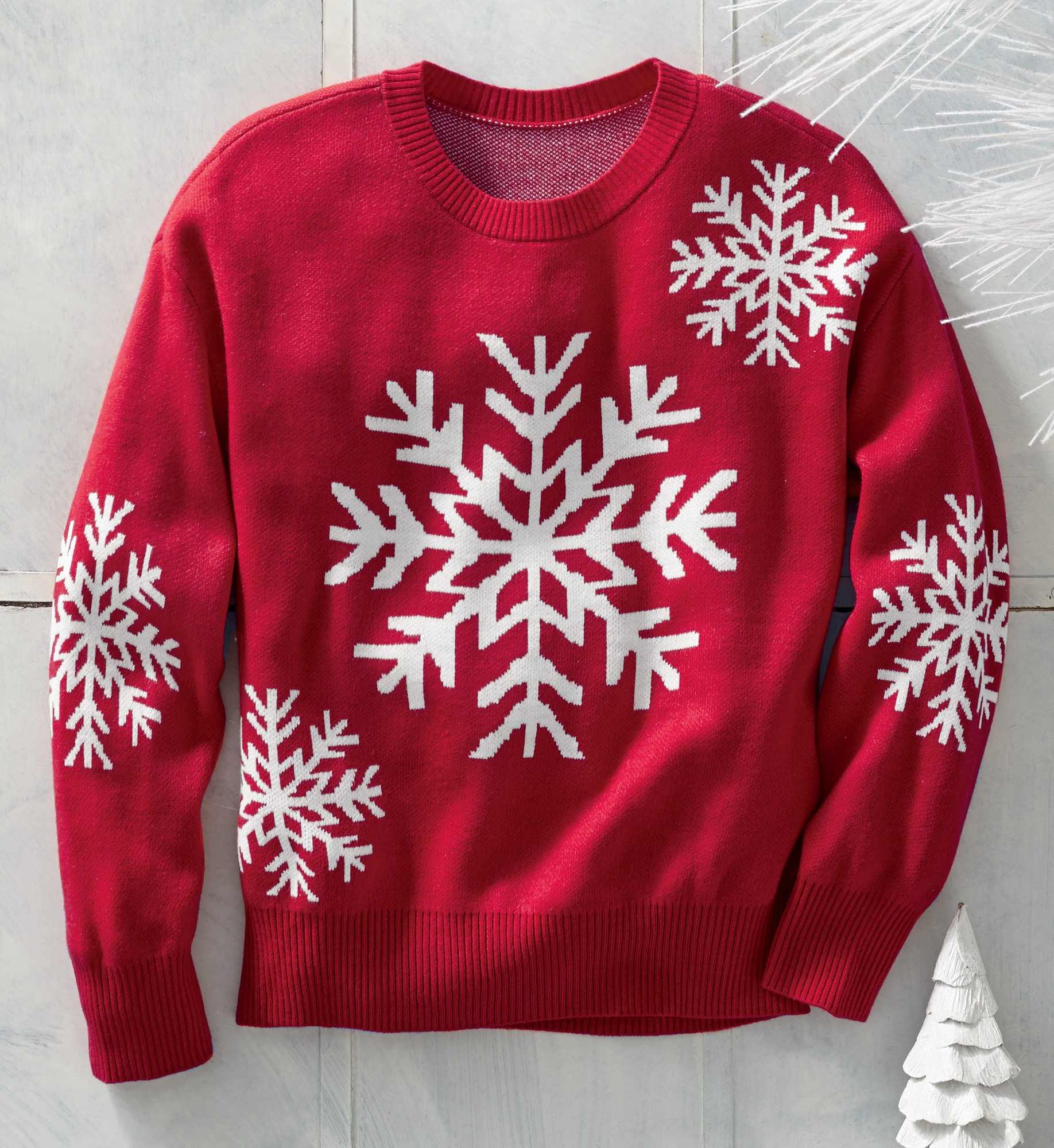 white snowflake sweater