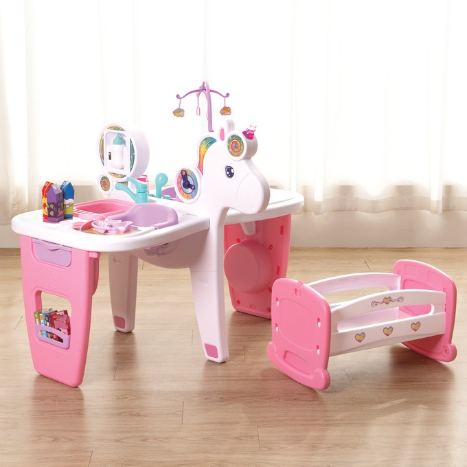 23-Piece Nursery Station with Crib, Pink, large