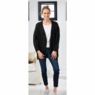 Diana Cocoon-Style Women's Cabel-Knit Cardigan with Removable Faux Fur Trim, Black, large