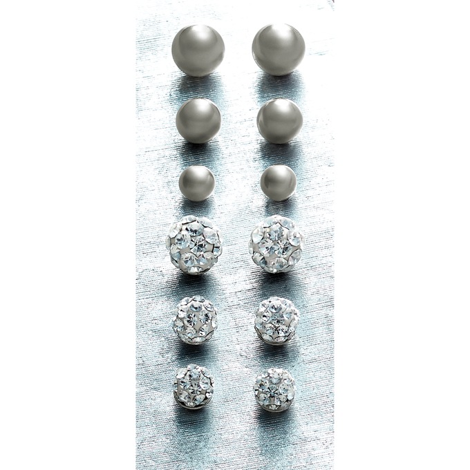 6-Pair Cubic Zirconia & Ball Post Earrings Set, , large