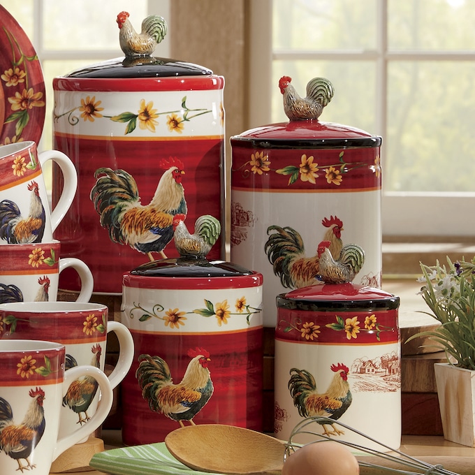 4 Piece Rooster Canister Set Montgomery Ward