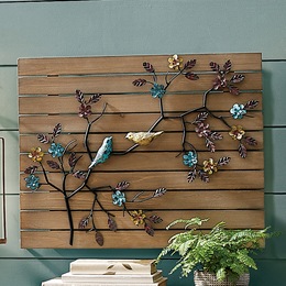 Birds in Tree Wood &amp; Metal Wall Art, , large