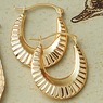 10k Gold Brushed Oblong Hoops, , large
