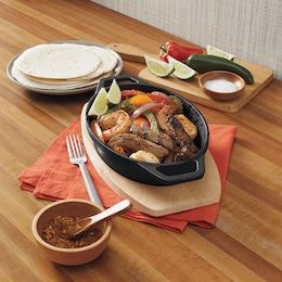 Basic Essentials Pre-Seasoned Cast Iron Sizzle Plate with Trivet, , large