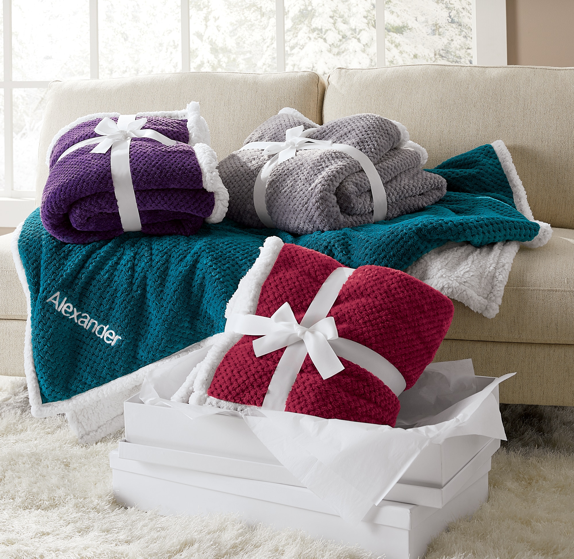 Cozy Textured Fleece Sherpa Reversible Throw, , large