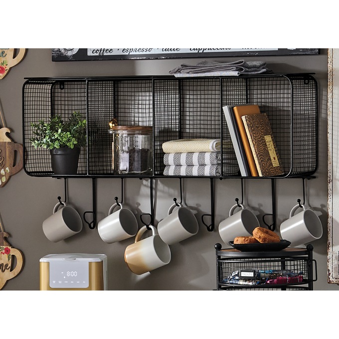 Wire Wall Shelf with Hooks, , large