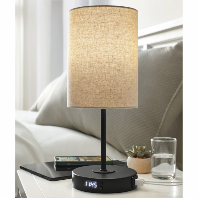 Dimmable Clock USB Charging Touch Table Lamp, , large