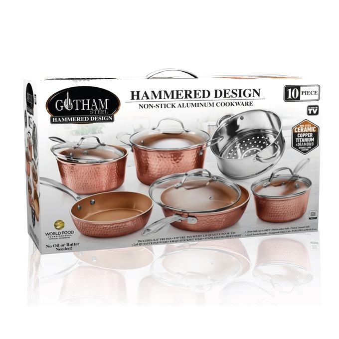 Gotham Steel 10-Piece Hammered Cookware Set, , large