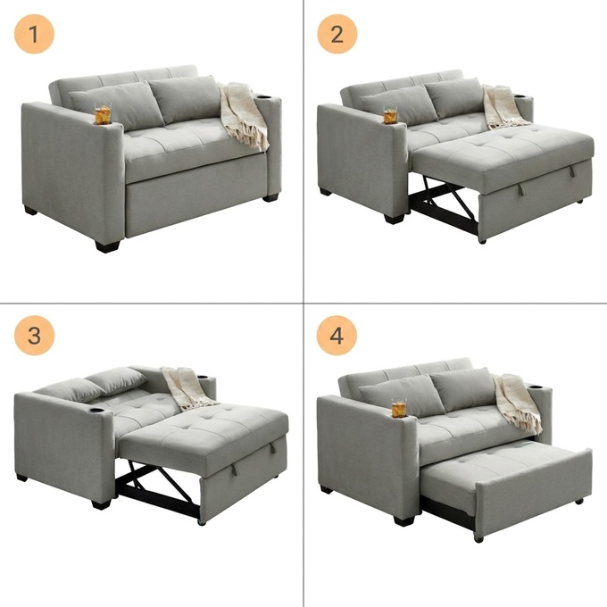 Convertible Loveseat with USB and Cupholders, Gray, large