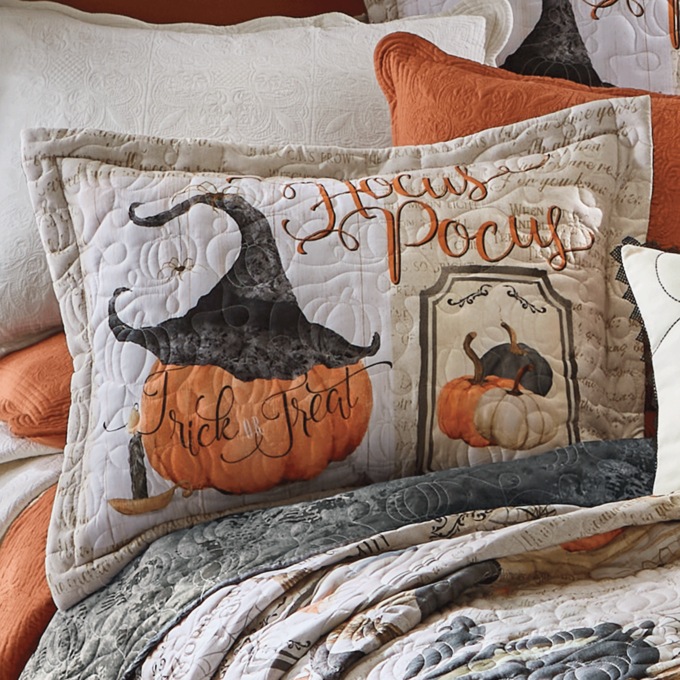 Halloween Pumpkin Scroll Quilted Standard Sham, Multi, large