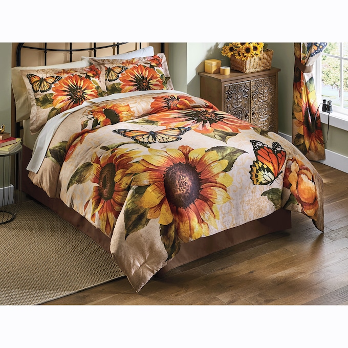Butterfly Sunflower Comforter Set, Accent Pillow and Window Treatments, , large