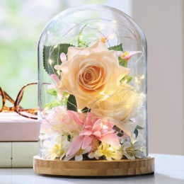 Lit Blush Floral In Cloche, , large