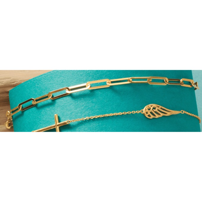 10K Gold Paper Clip Bracelet, , large