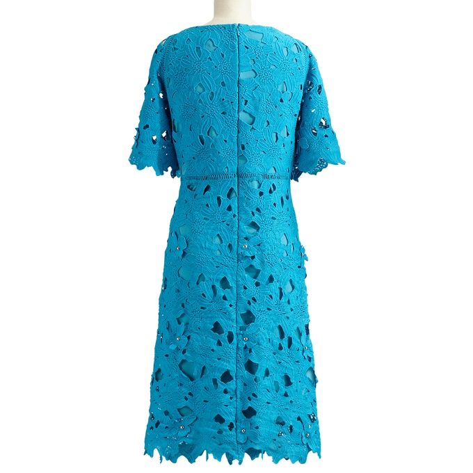 Appliqué Lace Dress, Blue Jewel, large