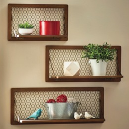 Set of 3 Chicken Wire Wall Shelves, , large