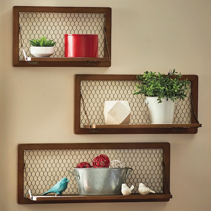Set of 3 Chicken Wire Wall Shelves, , large