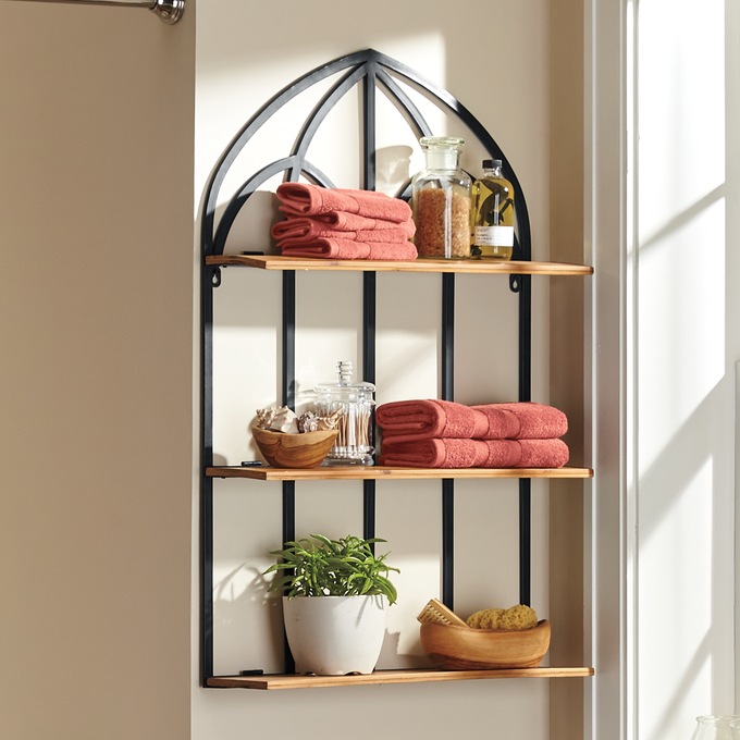 Metal and Natural Wood 3-Tier Wall Shelf