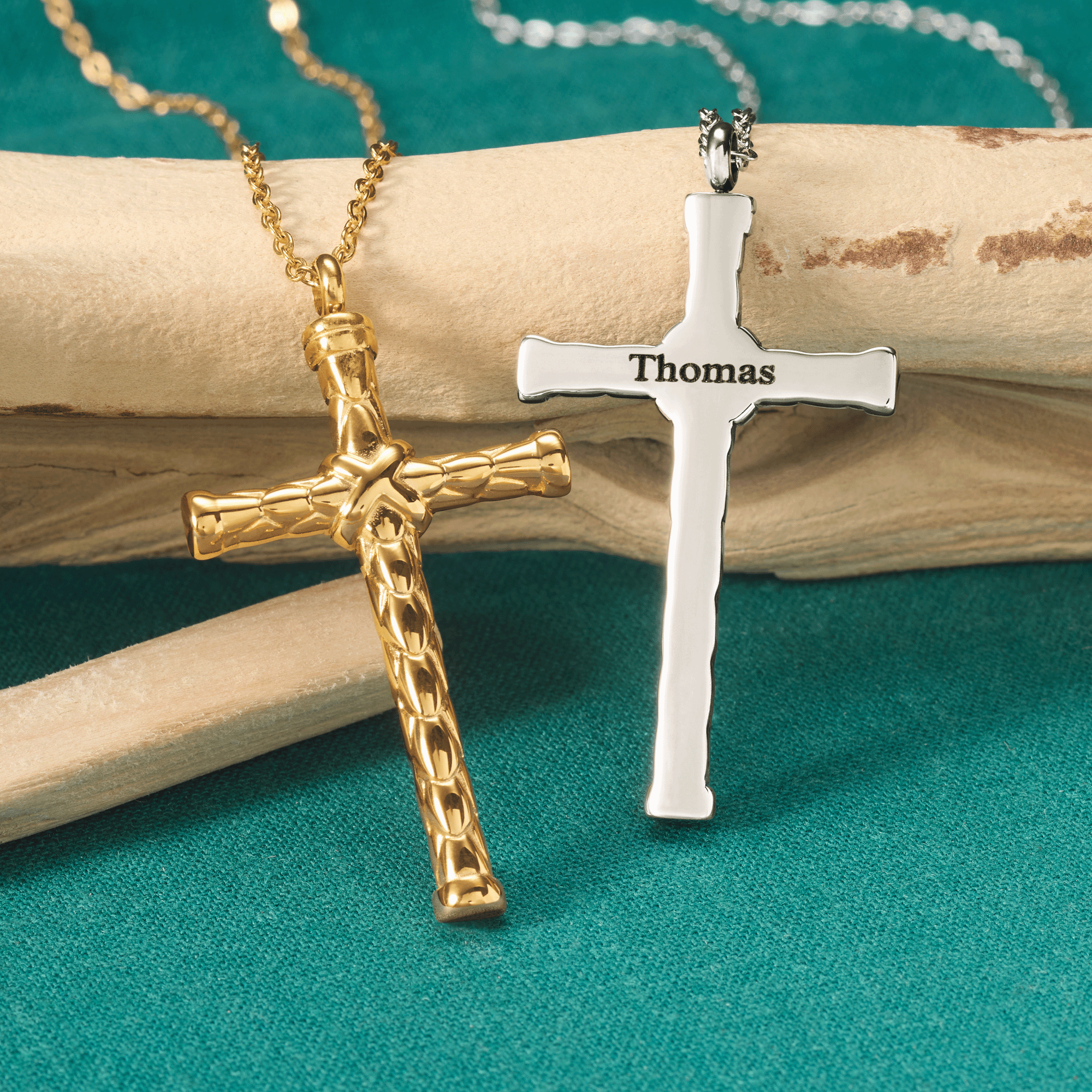 Men's Personalized Name Textured Cross Pendant, , large