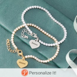 Personalized Heart Charm Cubic Zirconia Tennis Bracelet, , large