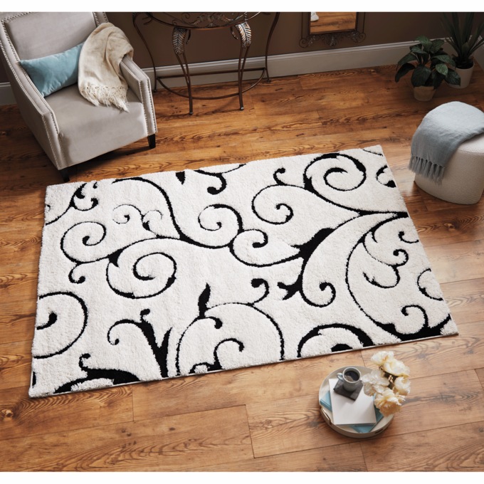 Textured Scroll Shag Rug, , large