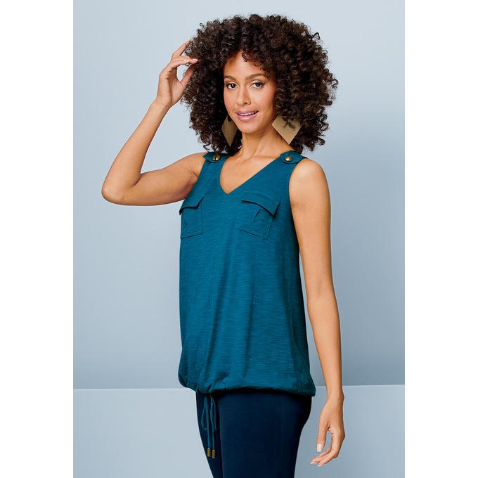 Tie-Waist Cargo Knit Tank, Blue, large