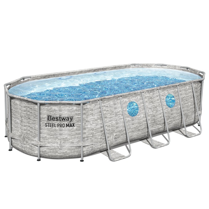 Bestway Power Steel Swim Vista Series 18' Above Ground Outdoor Swimming Pool Set with Filter Pump, Ladder, and Pool Cover, , large