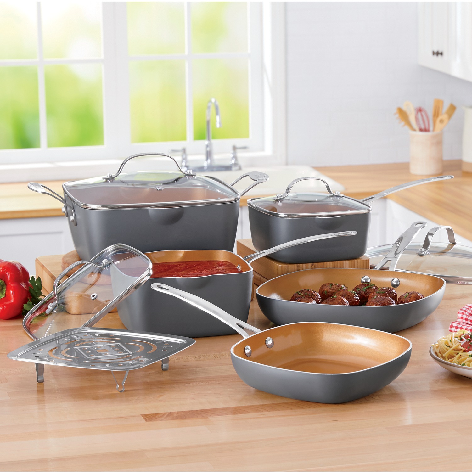 Square CeramicFinish Cookware Set by Gotham Steel Montgomery Ward