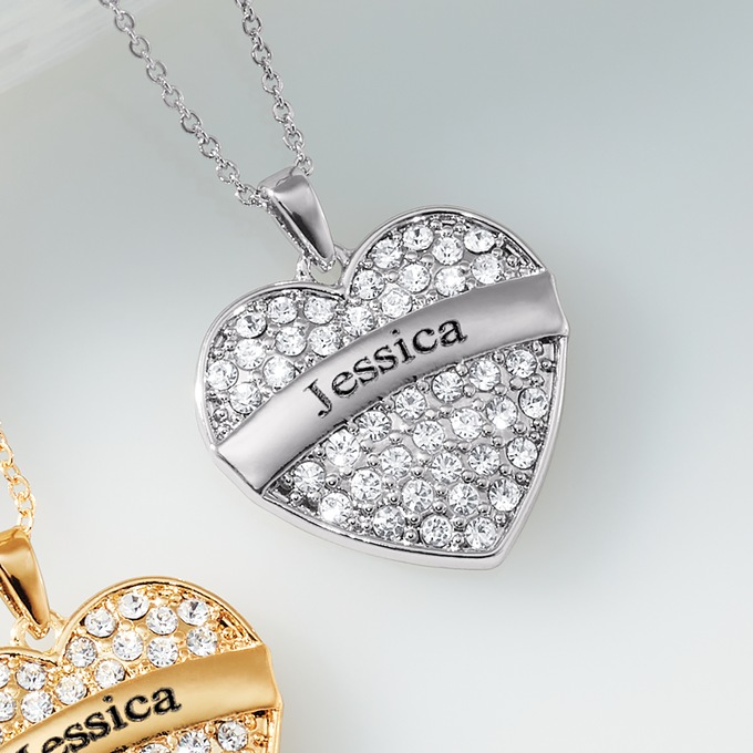 Name Heart Crystal Pendant, , large