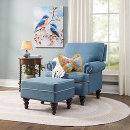Piping and Nailhead Armchair &amp; Ottoman - Buy Both and Save, , large