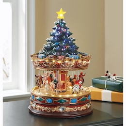 Lit Christmas Tree and Carousel Scene, , large