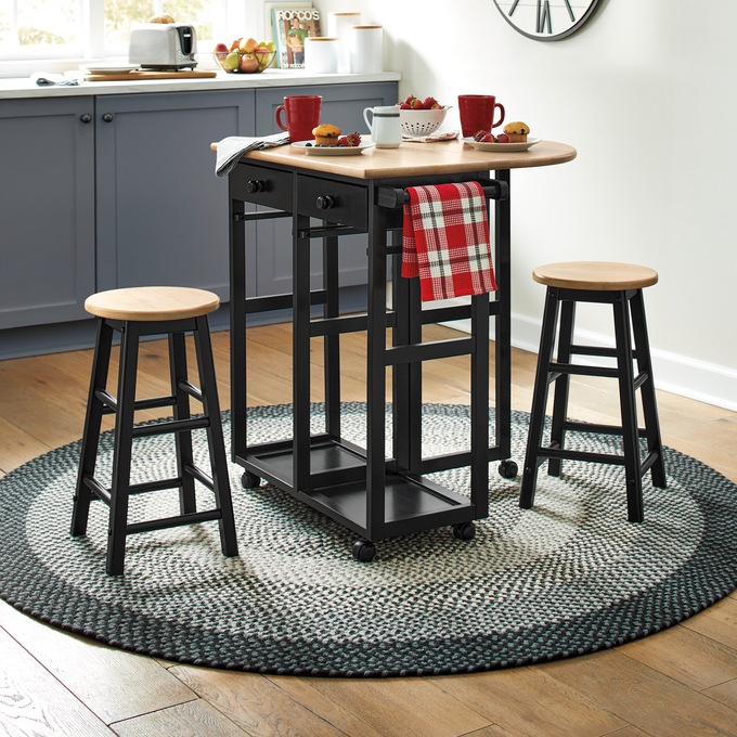 Kitchen Island with Stools, Black Natural, large