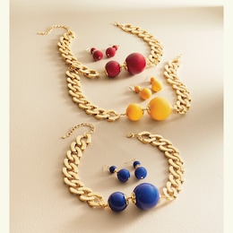 Ball/Link Goldtone Necklace &amp; Earring Set, , large