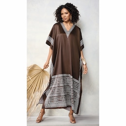 Chi Women's Long Caftan with Regal Border Print, , large