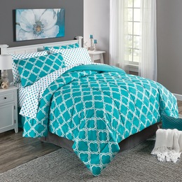 Color Connection Geo Print Reversible Microfiber Comforter Set, Bright Turquoise, large