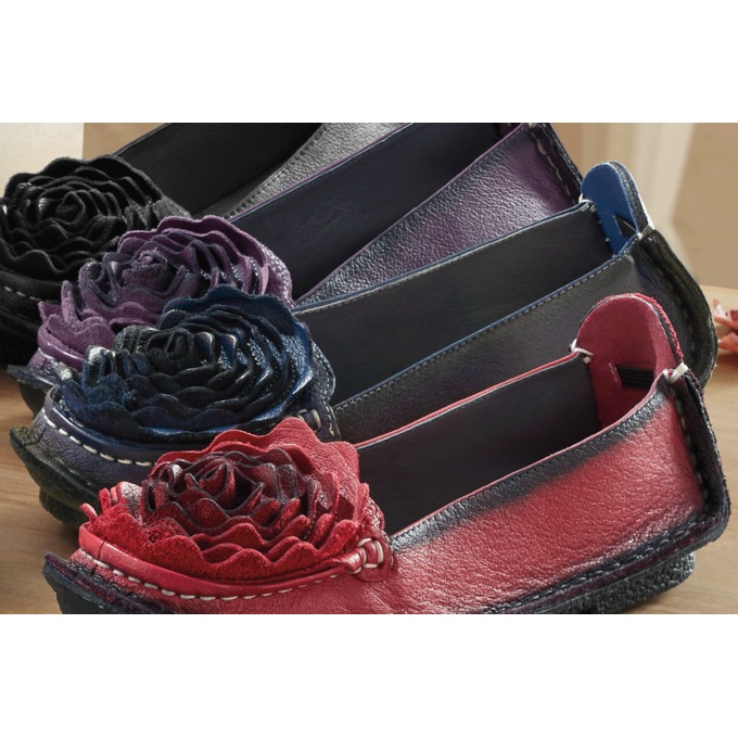 L'Artiste Dezi Leather Moccasin with Flower Detail and Memory Foam Footbed by Spring Step, , large