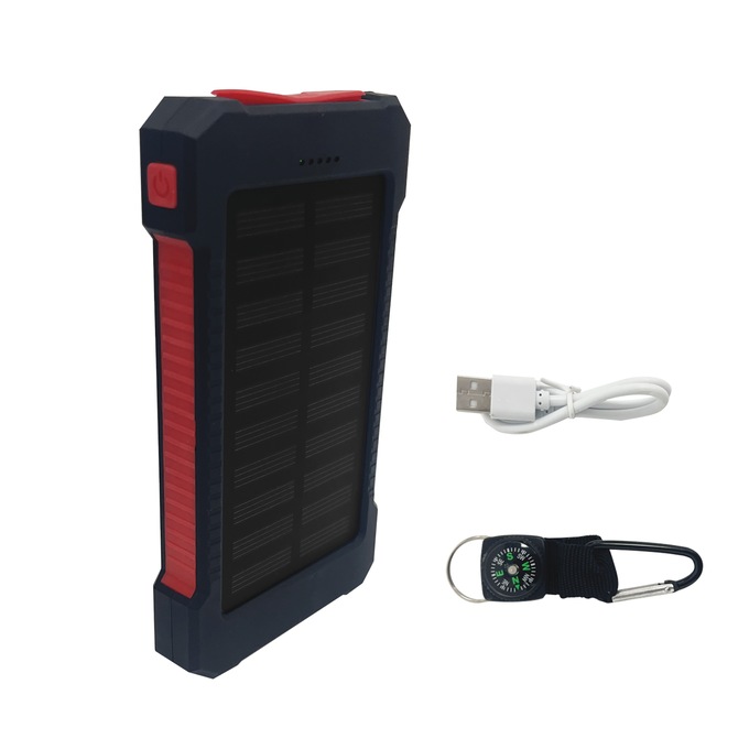 10,000mAh Solar Power Bank, Red Black, large