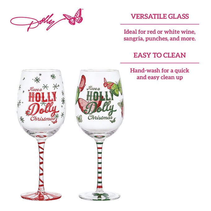 Dolly Parton Holly Dolly Christmas Set of 2 Wine Glasses, , large