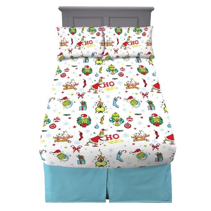 No Boxes & Bags Grinch Flannel Sheet Set, Multi, large