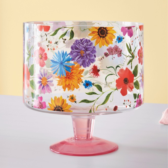 Floral Glass Serving Bowl, , large