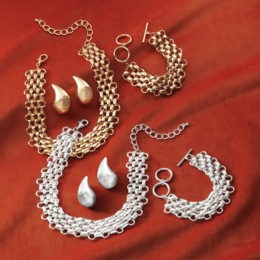 Link Necklace &amp; Bracelet and Teardrop Earring  Set, , large