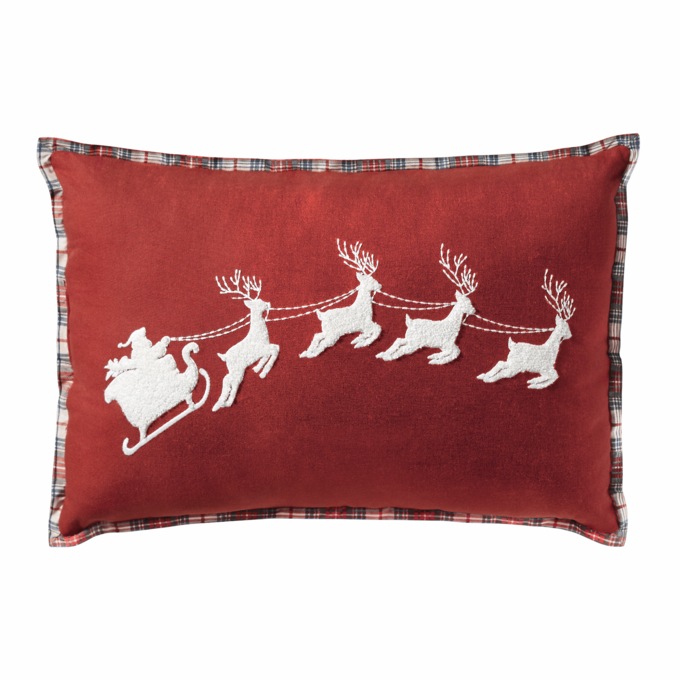 Embroidered Santa&#39;s Sleigh Accent Pillow, , large