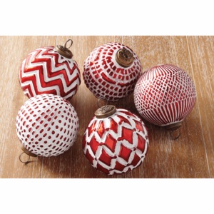 Set of 5 Red and White Ornaments, , large