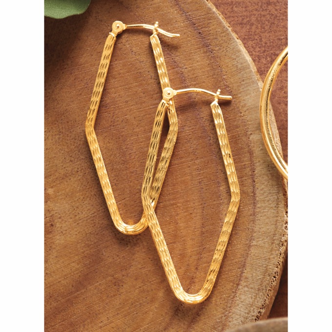 10K Gold Textured Oval Hoops, , large