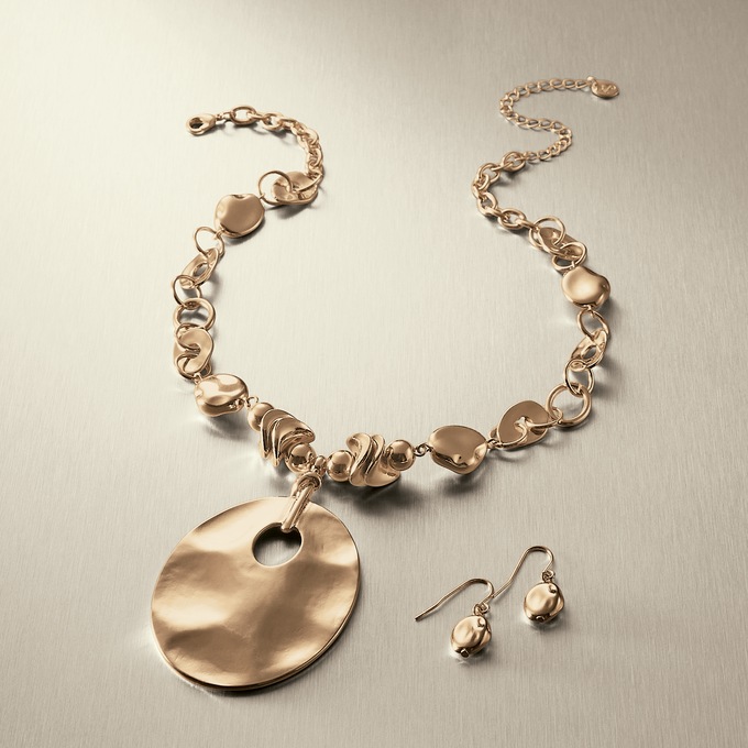 Wavy Oval Necklace and Earring Set, , large