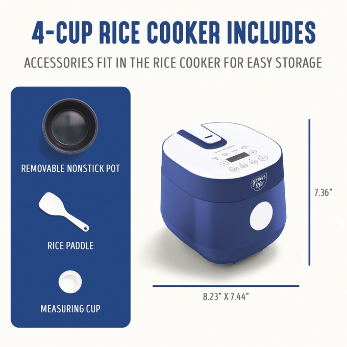Greenlife 4-Cup Rice and Grains Cooker, Blue, large