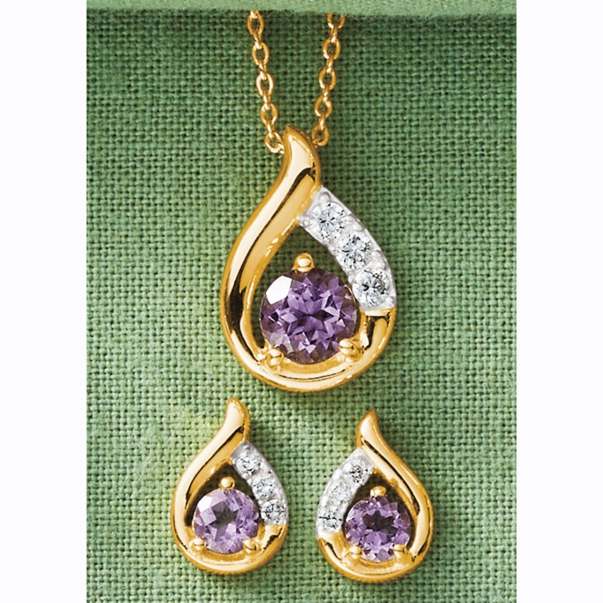 Gemstone Teardrop Pendant & Earring Set, , large
